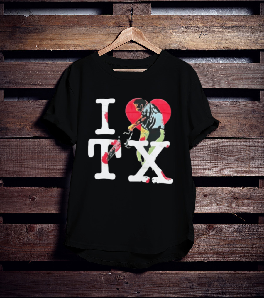 I Love Tx Leatherface Chainsaw Heart Blood Splatter T-Shirt