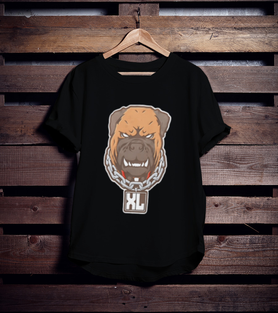 XL Angry Growling Dog Head Chain Collar Tag Cartoon Caricature T-Shirt