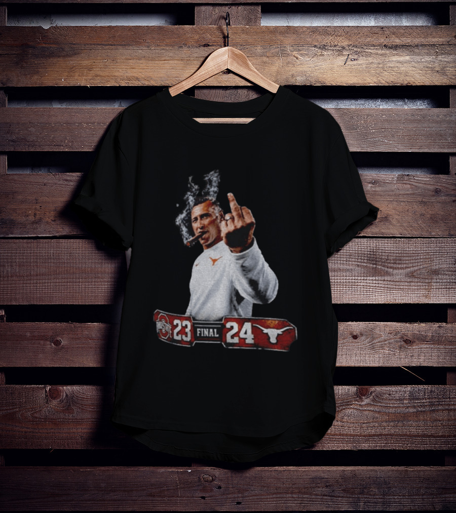 Texas Longhorns Coach Smoking Middle Finger Victory Over Ohio State 24 23 T-Shirt