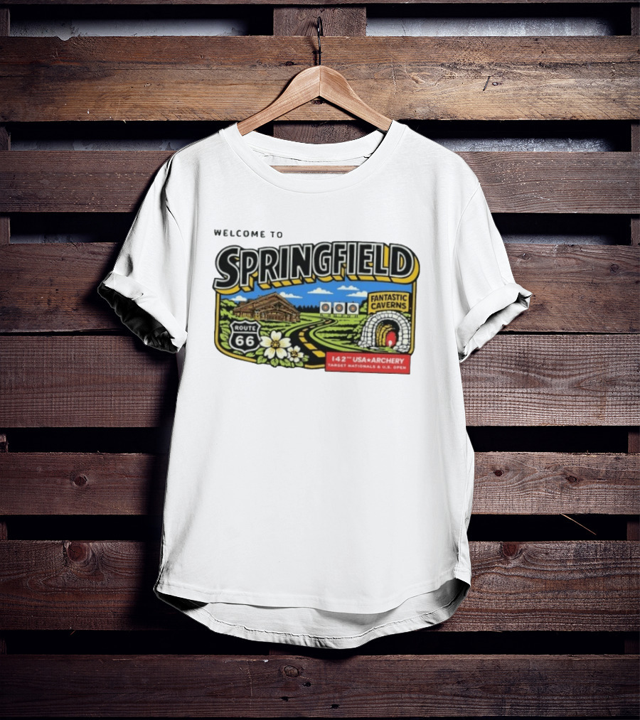 Welcome To Springfield Route 66 Fantastic Caverns 142nd USA Archery Target Nationals U.S. Open T-Shirt