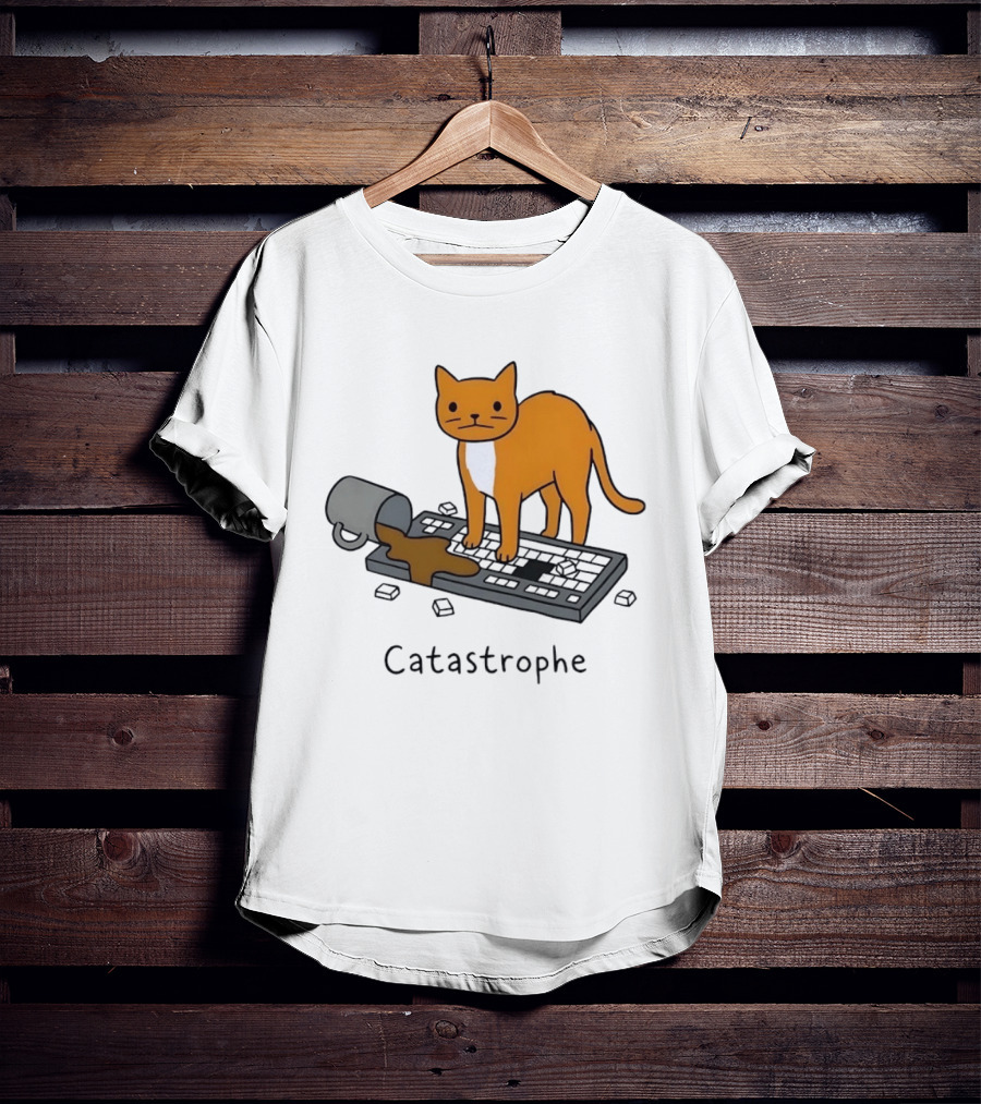 Catastrophe Orange Cat Spilling Coffee On Keyboard T-Shirt