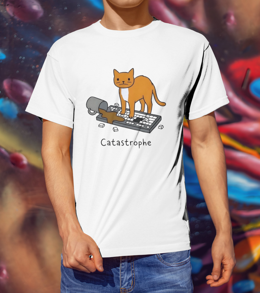 Catastrophe Orange Cat Spilling Coffee On Keyboard T-Shirt