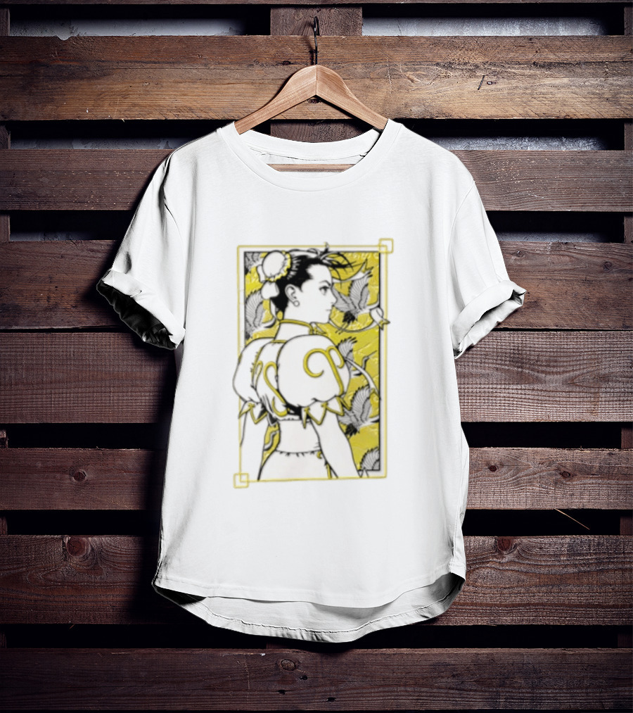Chun Li Profile Flying Cranes Yellow Frame Line T-Shirt