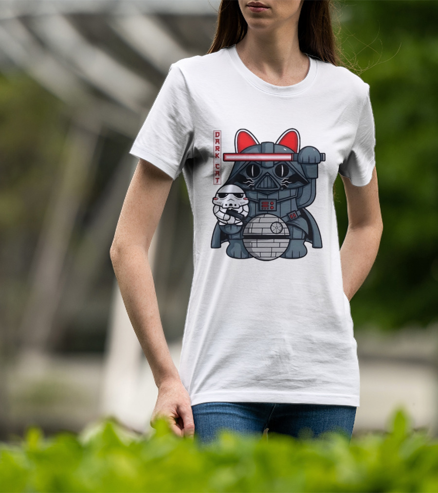 Dark Cat Vader Star Wars Cat Holding Stormtrooper Helmet T-Shirt