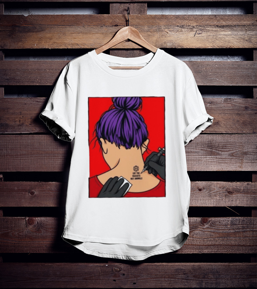 Eat The Fascists Not Animals Tattoo Anarchist Purple Hair Red T-Shirt