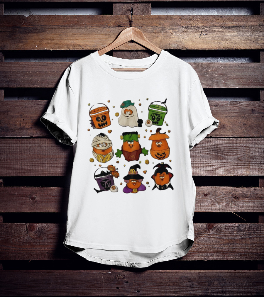McDonalds Halloween McNugget Buddies Characters Pumpkin Witch Dracula Mummy Ghost Frankenstein T-Shirt