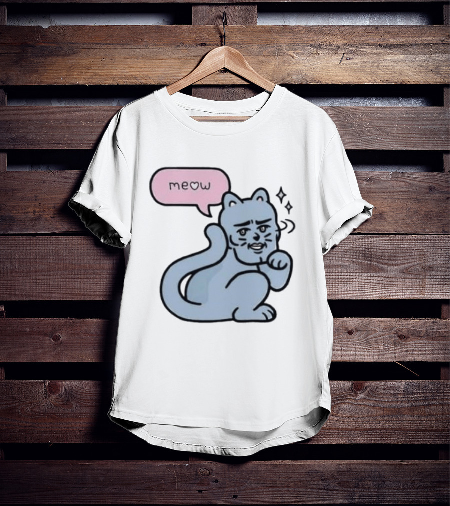 Meow Meme Cat With Human Face And Sparkles T-Shirt