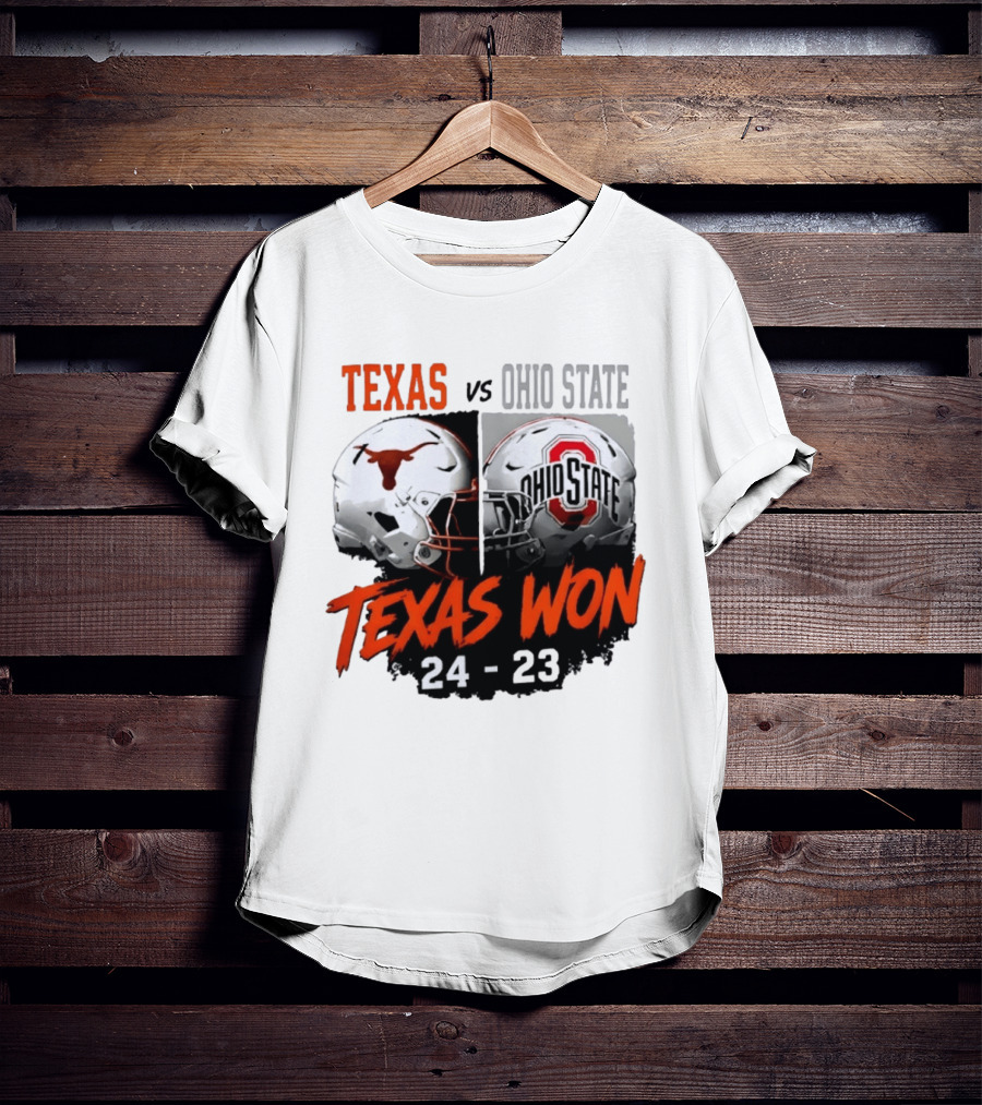 Texas Vs Ohio State 2026 Texas Won 24 23 Helmet Matchup T-Shirt