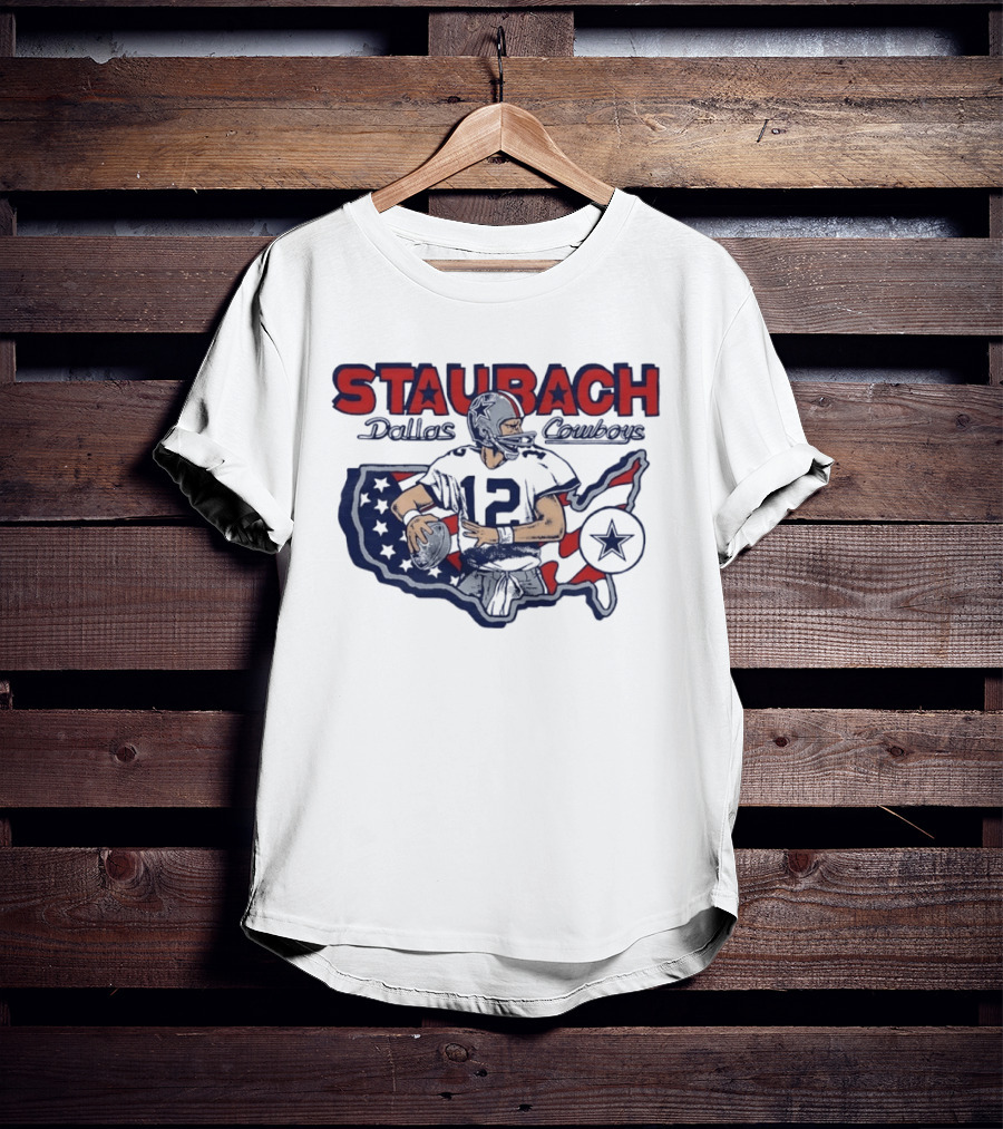 Staubach Dallas Cowboys 12 USA Map Star Helmet Football T-Shirt