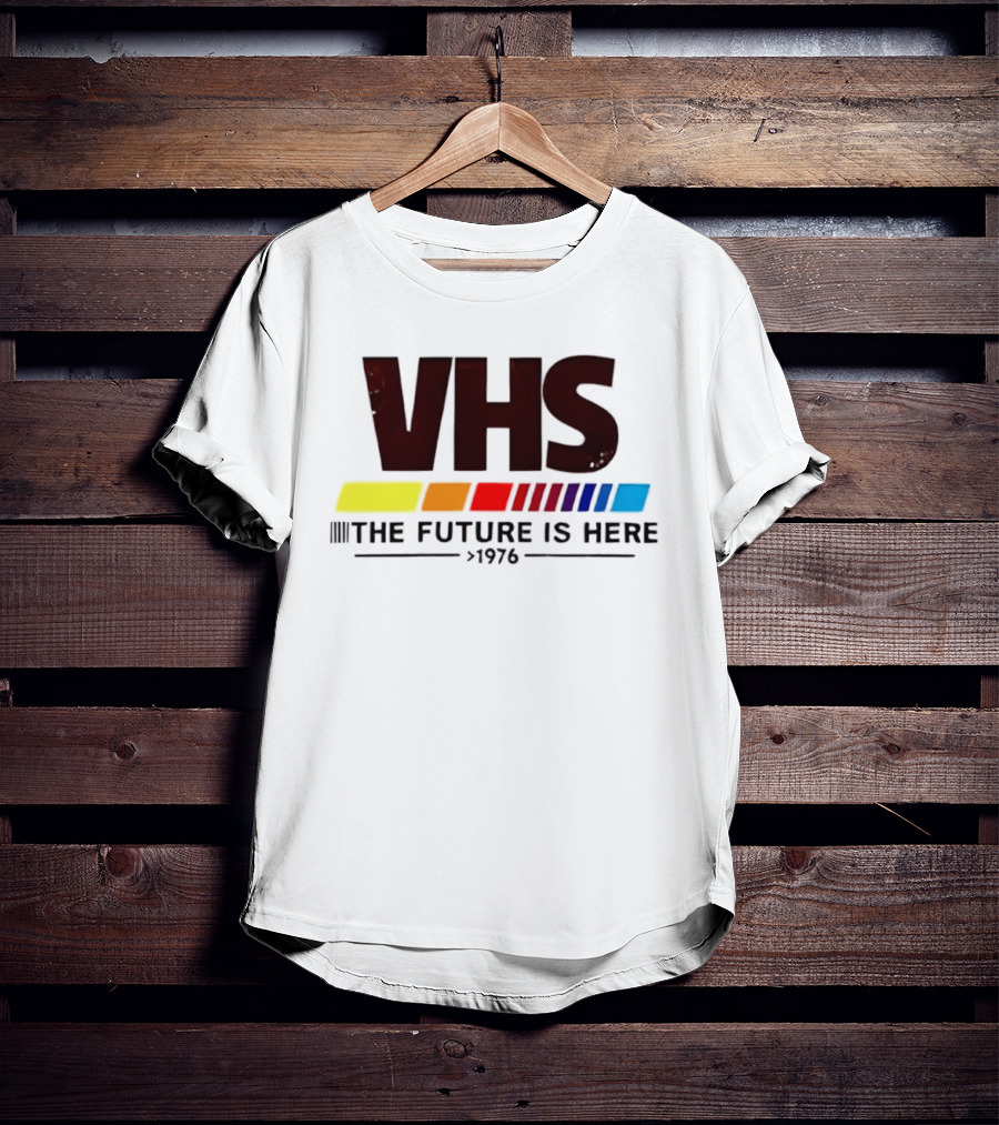 VHS The Future Is Here 1976 Retro Color Stripes T-Shirt
