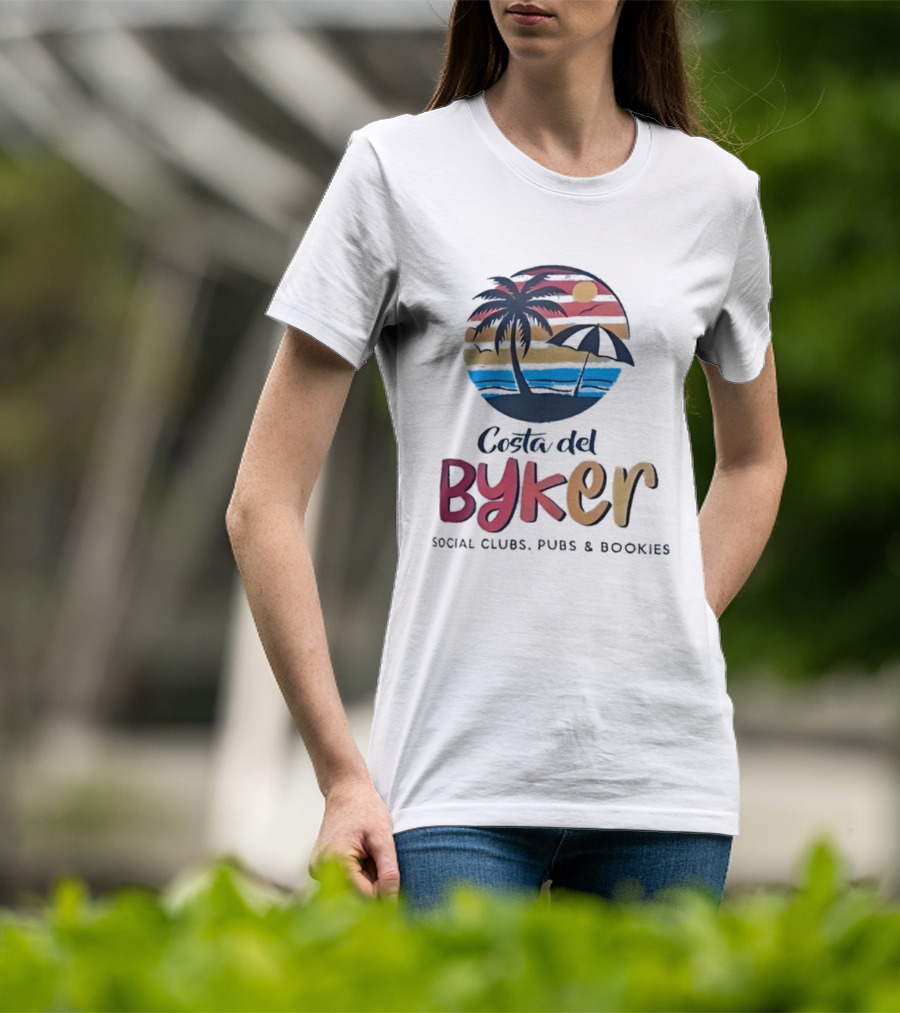 Costa Del Byker Social Clubs Pubs Bookies Palm Tree Sunset Beach Umbrella T-Shirt