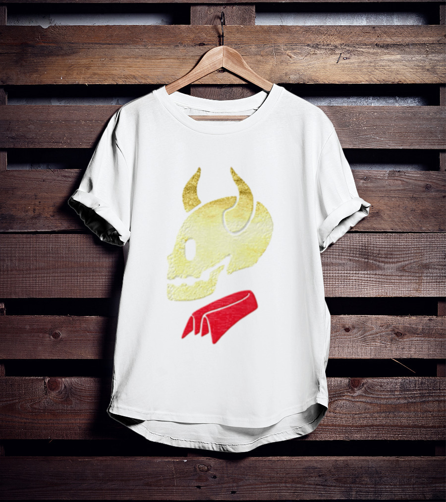 Devil Horn Skull Red Collar Gold Glitter T-Shirt