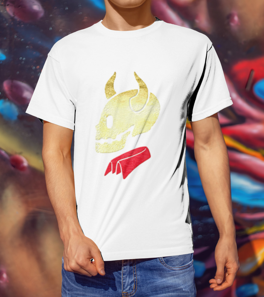 Devil Horn Skull Red Collar Gold Glitter T-Shirt