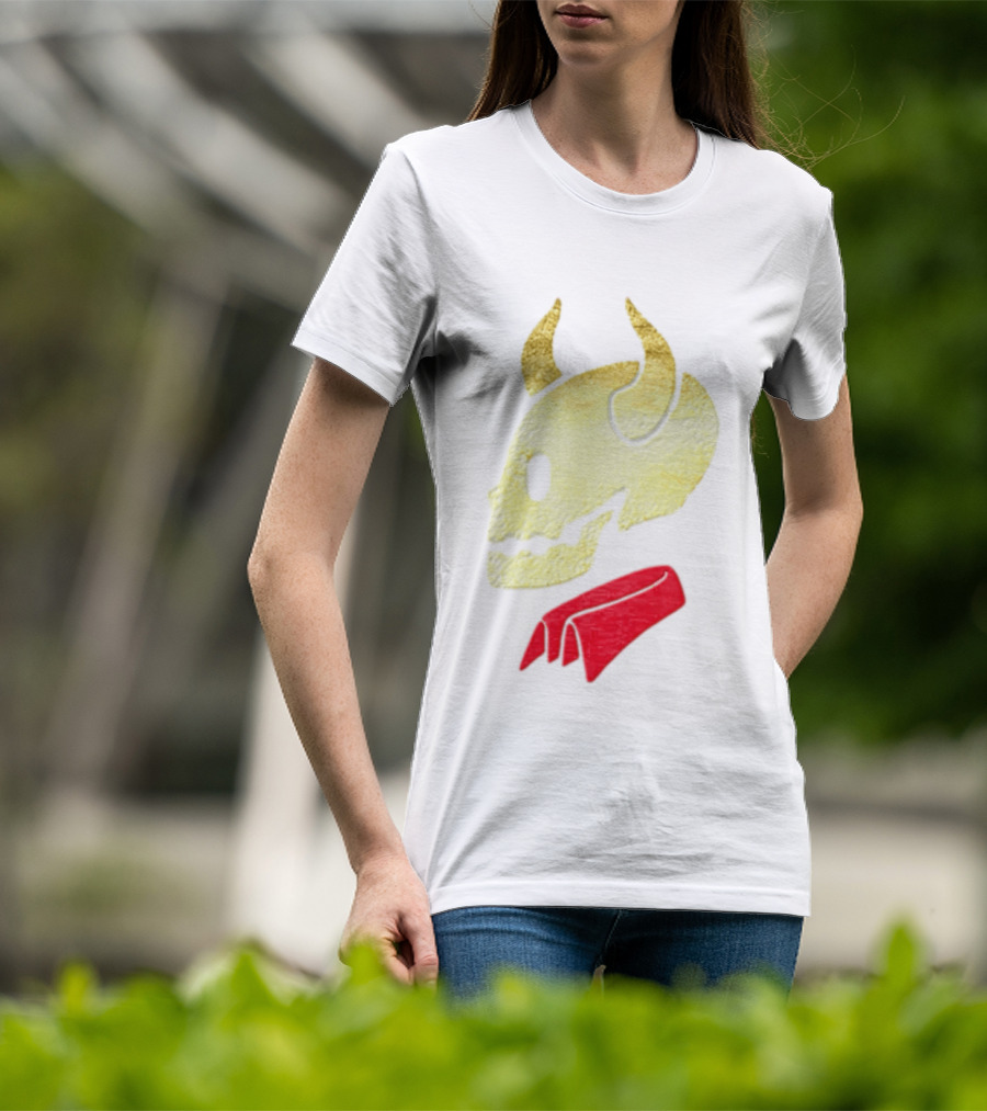 Devil Horn Skull Red Collar Gold Glitter T-Shirt