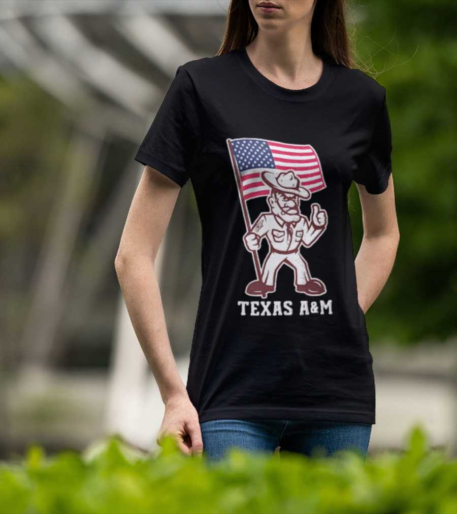 Texas A&M Drill Sergeant With American Flag Reveille T-Shirt