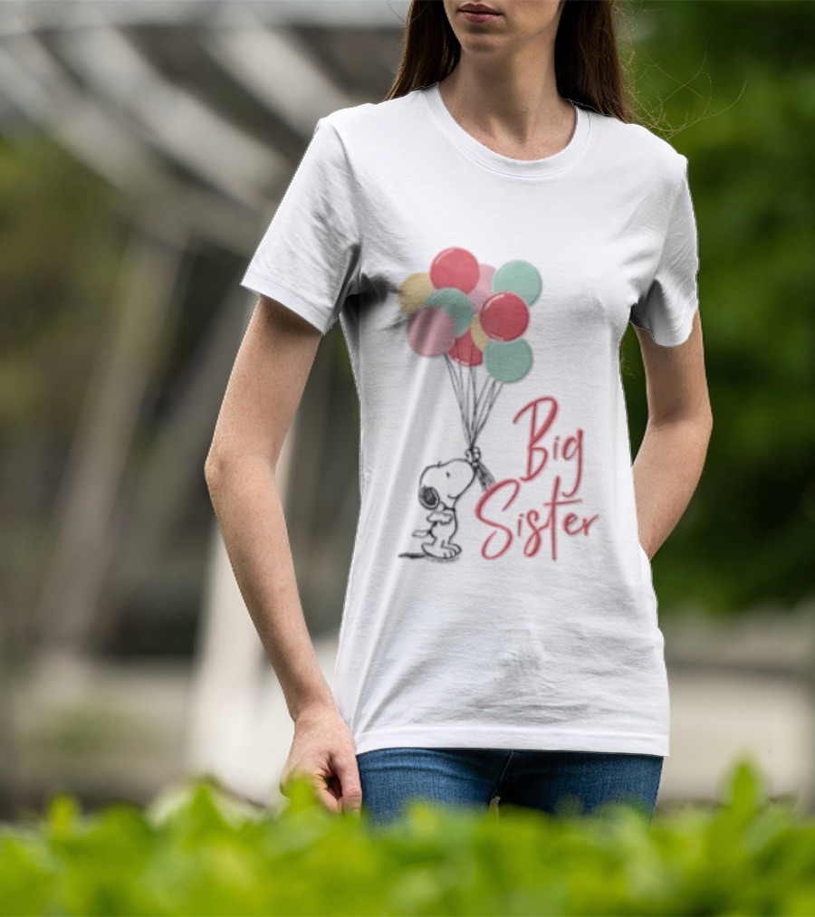 Peanuts Snoopy Big Sister Pastel Balloons Cartoon Dog T-Shirt