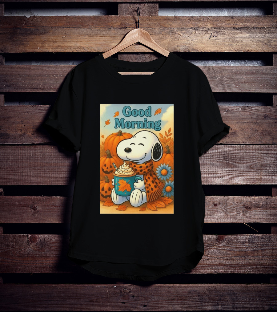 Snoopy Good Morning Autumn Pumpkin Latte Halloween T-Shirt