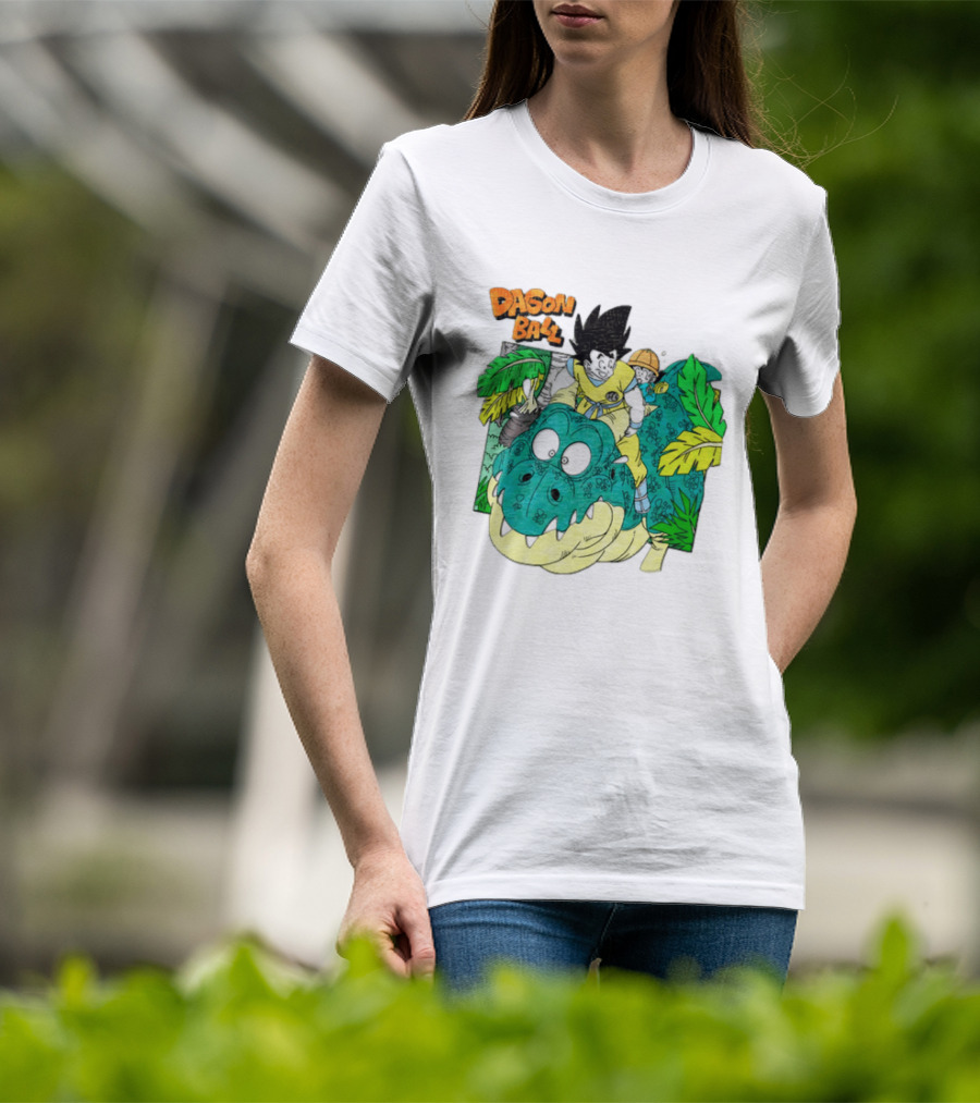 Goku Gohan Riding Dinosaur Dragon Ball Adventure Scene T-Shirt