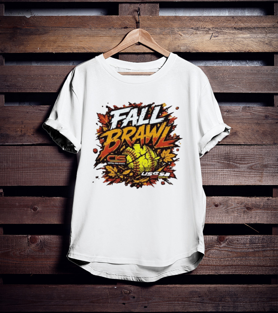 USSSA Fall Brawl Central Iowa Sports Tournament 2026 With Autumn Leaves And Softball T-Shirt