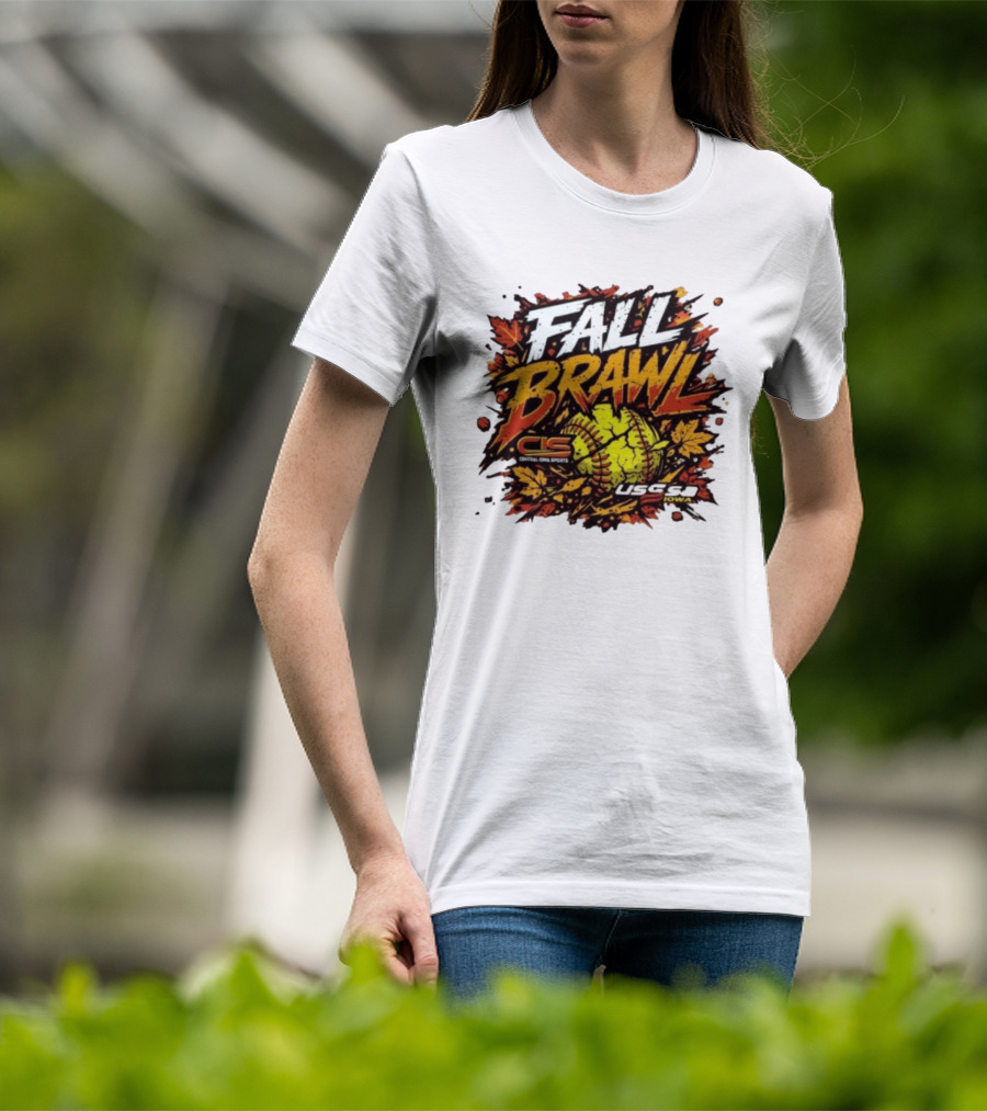 USSSA Fall Brawl Central Iowa Sports Tournament 2026 With Autumn Leaves And Softball T-Shirt