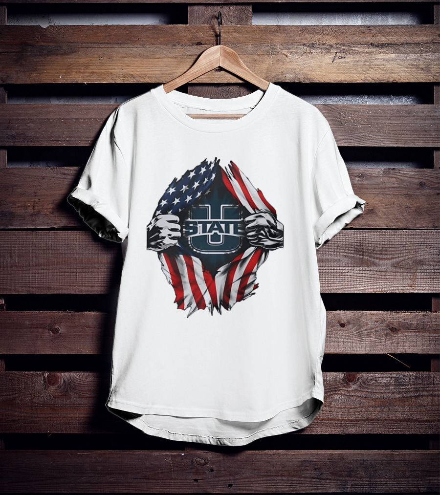 Utah State University American Flag Ripped U State T-Shirt