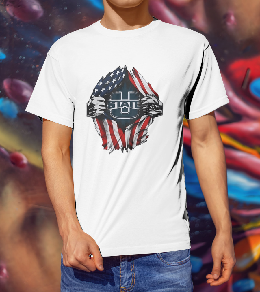 Utah State University American Flag Ripped U State T-Shirt