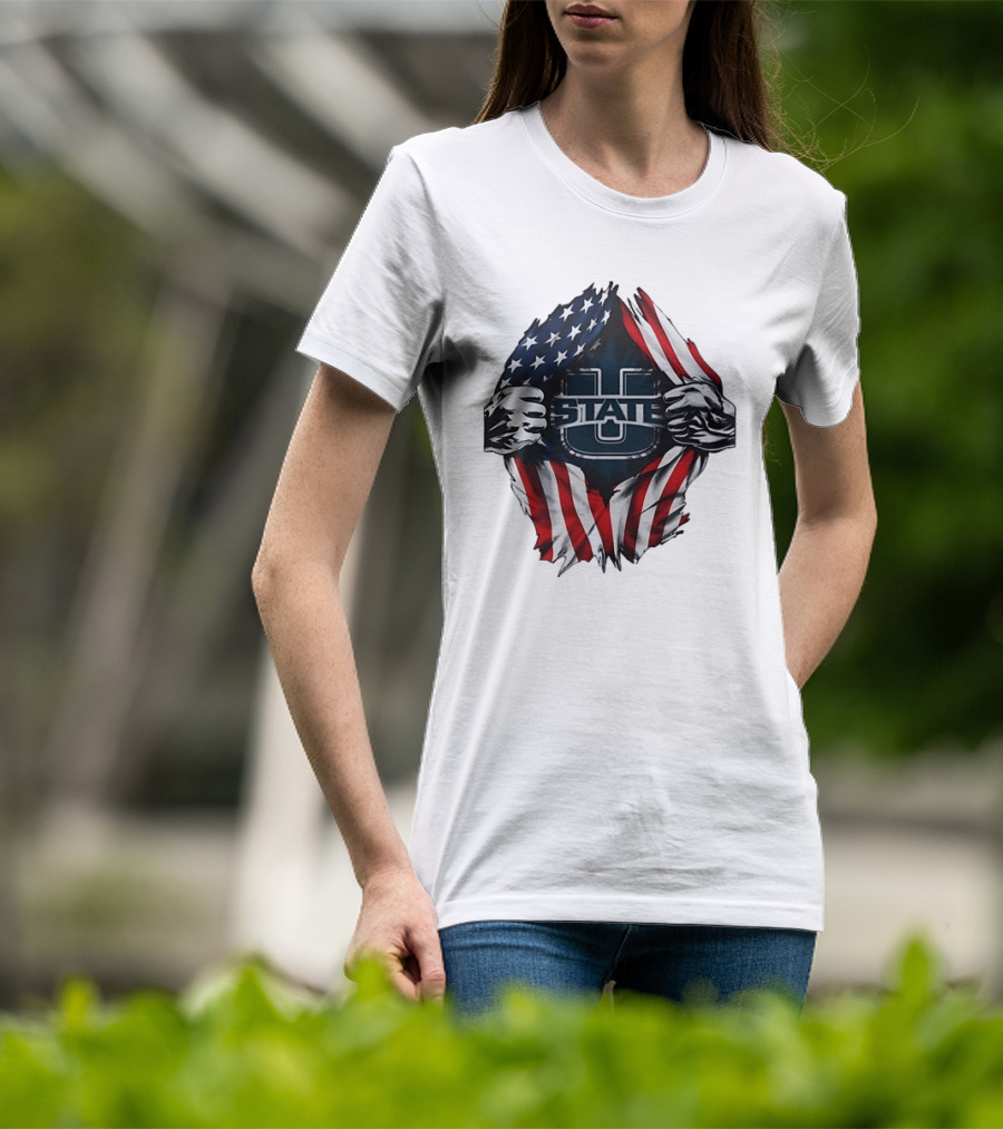 Utah State University American Flag Ripped U State T-Shirt