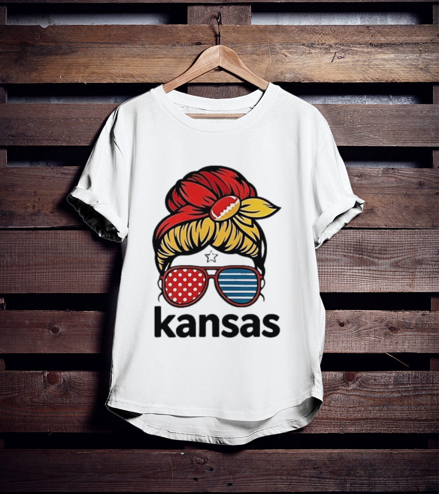 Kansas City Chiefs Royals Football Game Day Messy Bun Girl T-Shirt