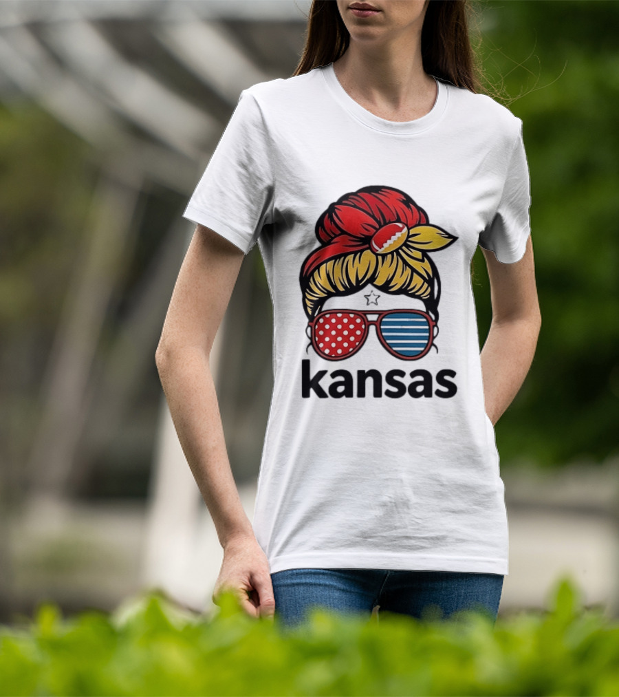 Kansas City Chiefs Royals Football Game Day Messy Bun Girl T-Shirt