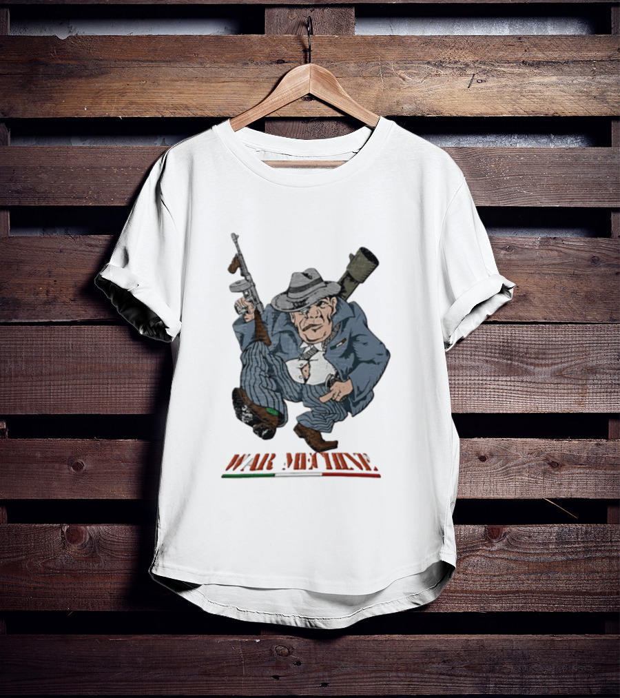 Mafioso Cartoon War Machine Italy Flag Mobster Character With Guns T-Shirt