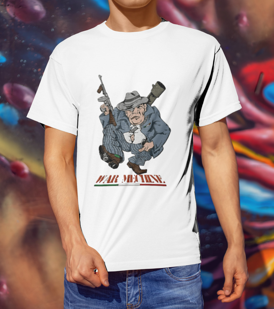Mafioso Cartoon War Machine Italy Flag Mobster Character With Guns T-Shirt