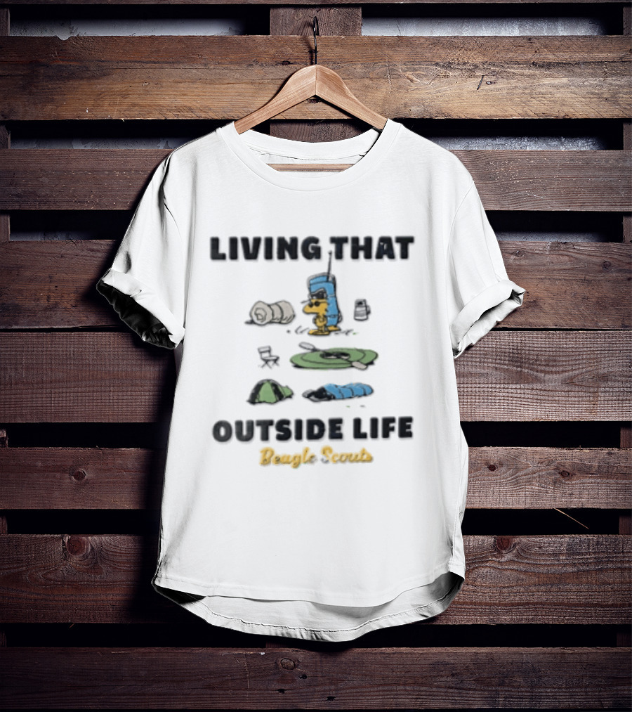 Living That Outside Life Beagle Scouts Woodstock Camping Est 1974 Distressed Cartoon T-Shirt