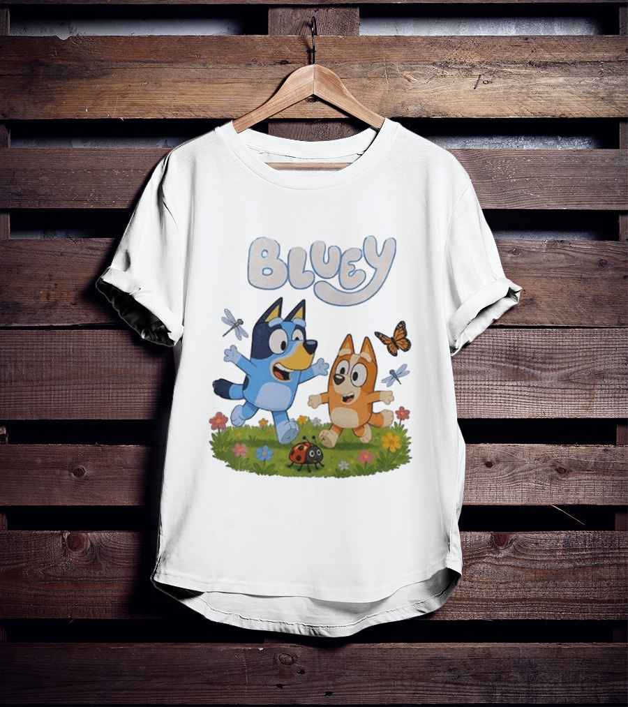 Bluey And Friends Playing With Bugs And Butterflies In The Meadow T-Shirt