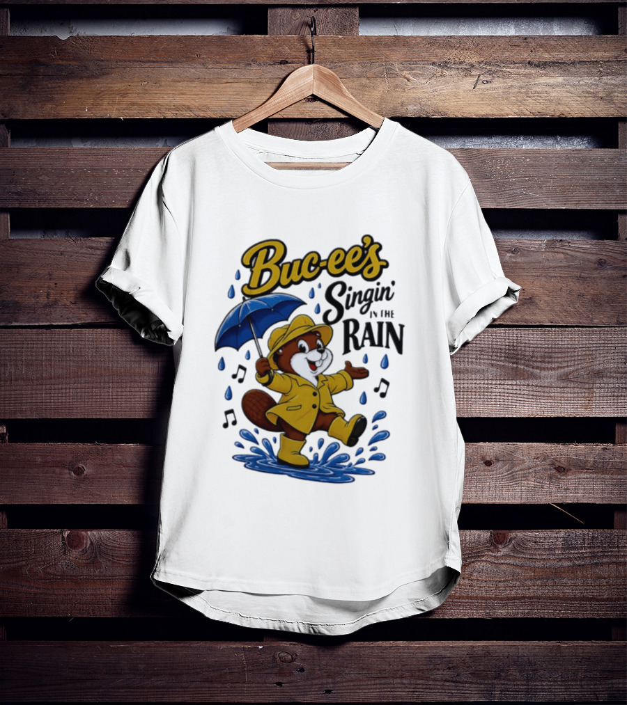 Buc Ee's Singin In The Rain Umbrella Beaver Cheerful Splash T-Shirt
