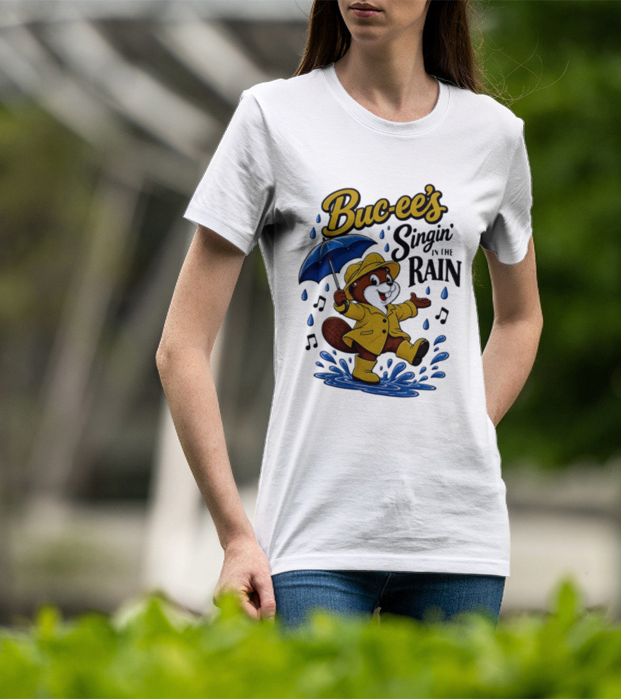 Buc Ee's Singin In The Rain Umbrella Beaver Cheerful Splash T-Shirt