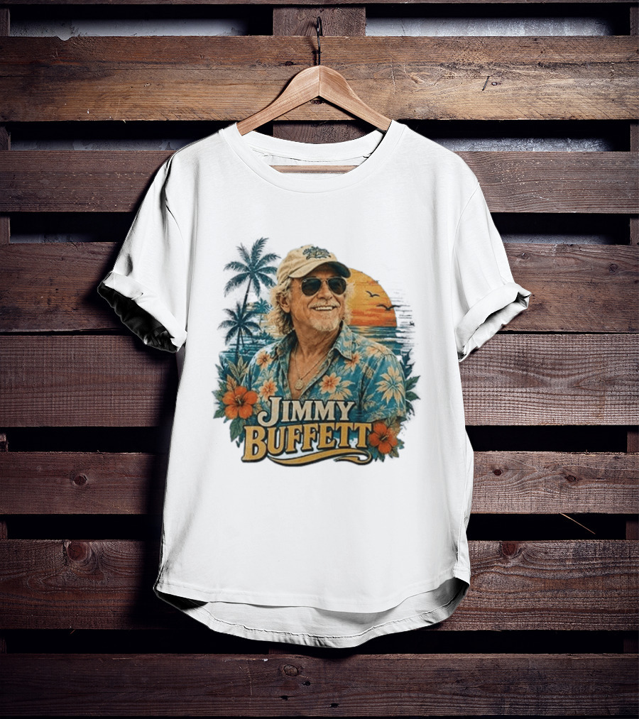 Jimmy Buffett Tropical Vibes Sunset And Palm Trees Floral T-Shirt