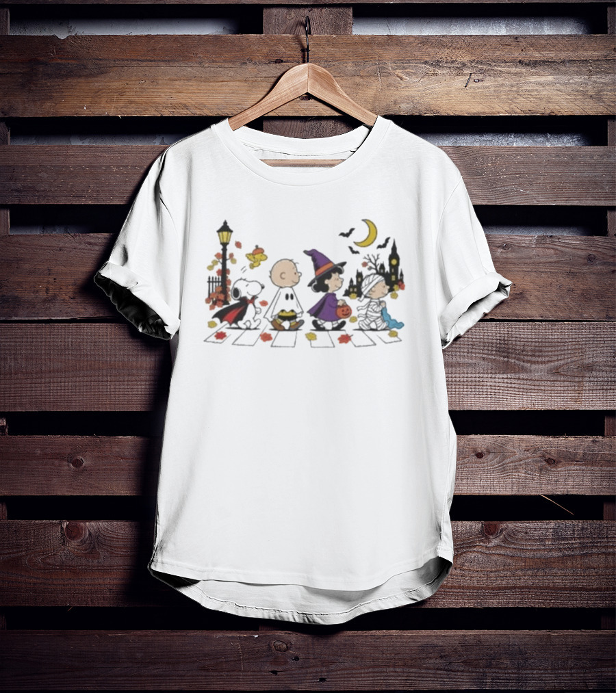 Peanuts Characters Halloween Abbey Road 2026 With Snoopy Charlie Brown Woodstock T-Shirt