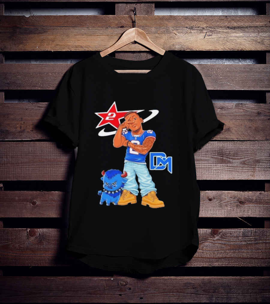 DJ Moore No 2 Buffalo Bills Cartoon Player With Buffalo And Red Star T-Shirt