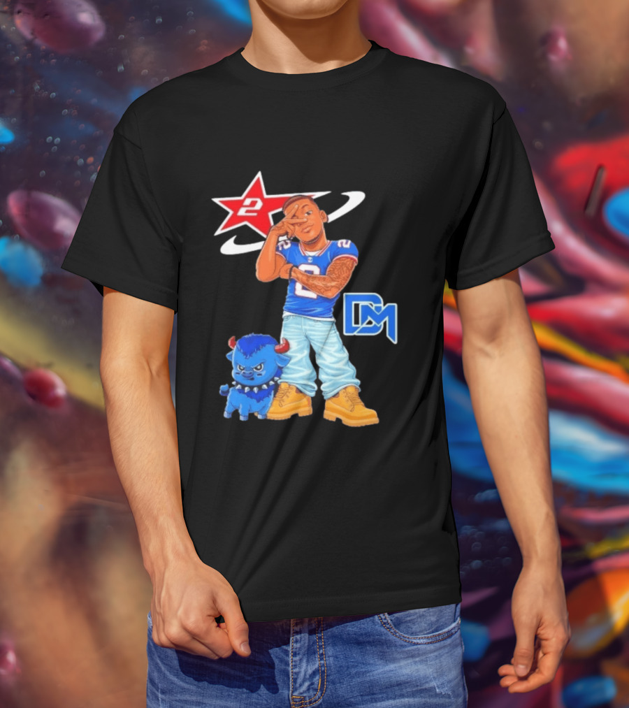 DJ Moore No 2 Buffalo Bills Cartoon Player With Buffalo And Red Star T-Shirt