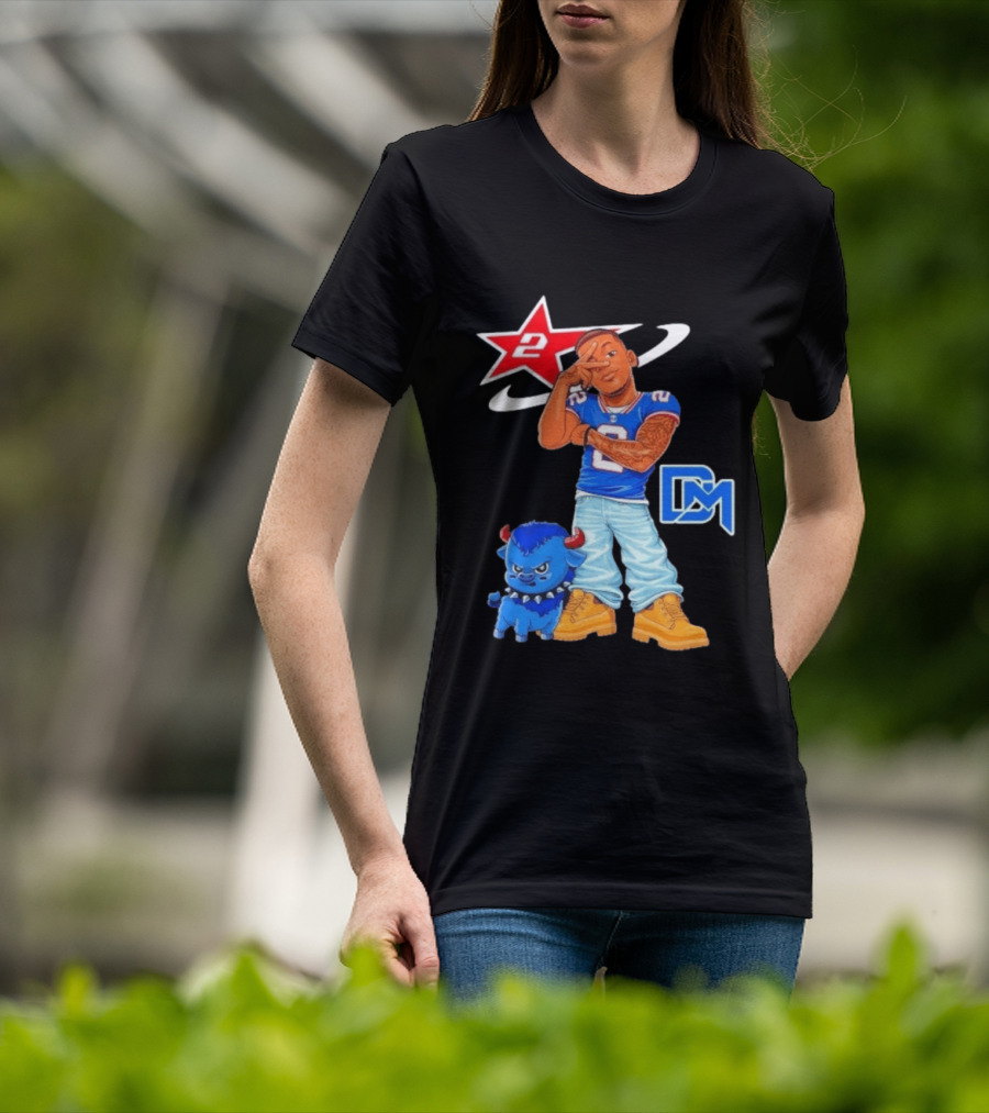 DJ Moore No 2 Buffalo Bills Cartoon Player With Buffalo And Red Star T-Shirt