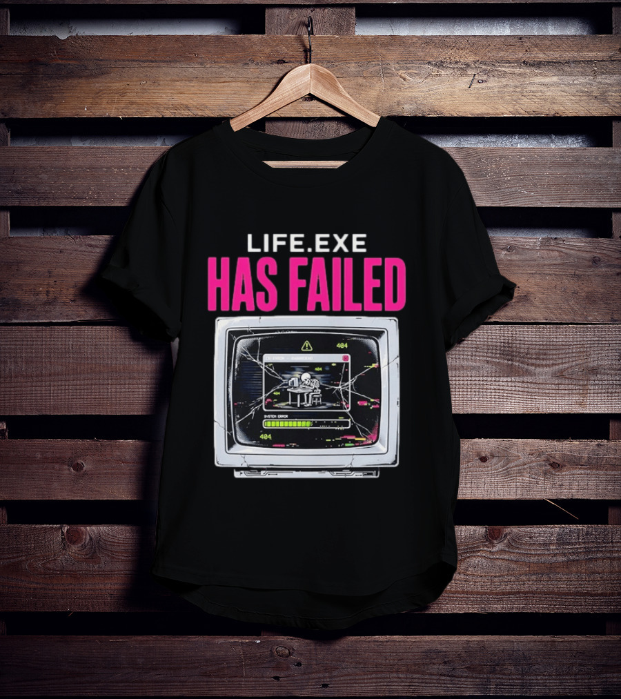 Lifeexe Has Failed System Error 404 Skeleton Computer Retro Monitor T-Shirt