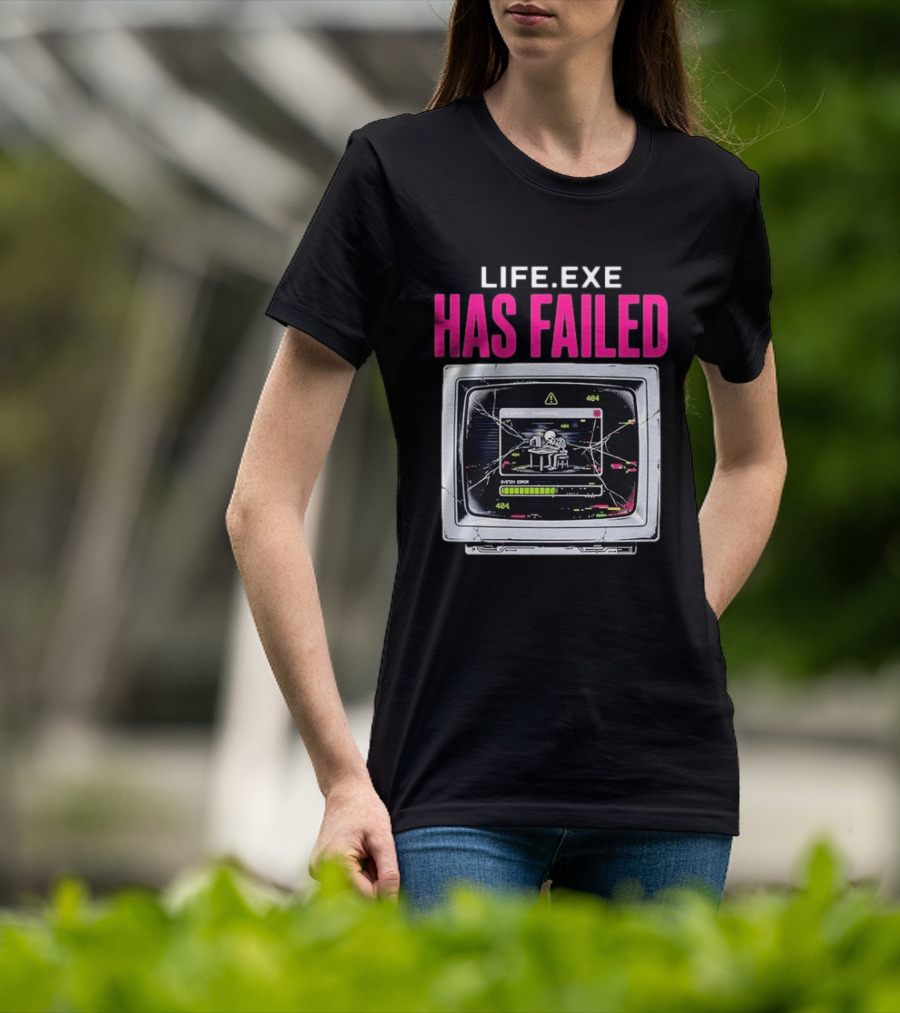 Lifeexe Has Failed System Error 404 Skeleton Computer Retro Monitor T-Shirt