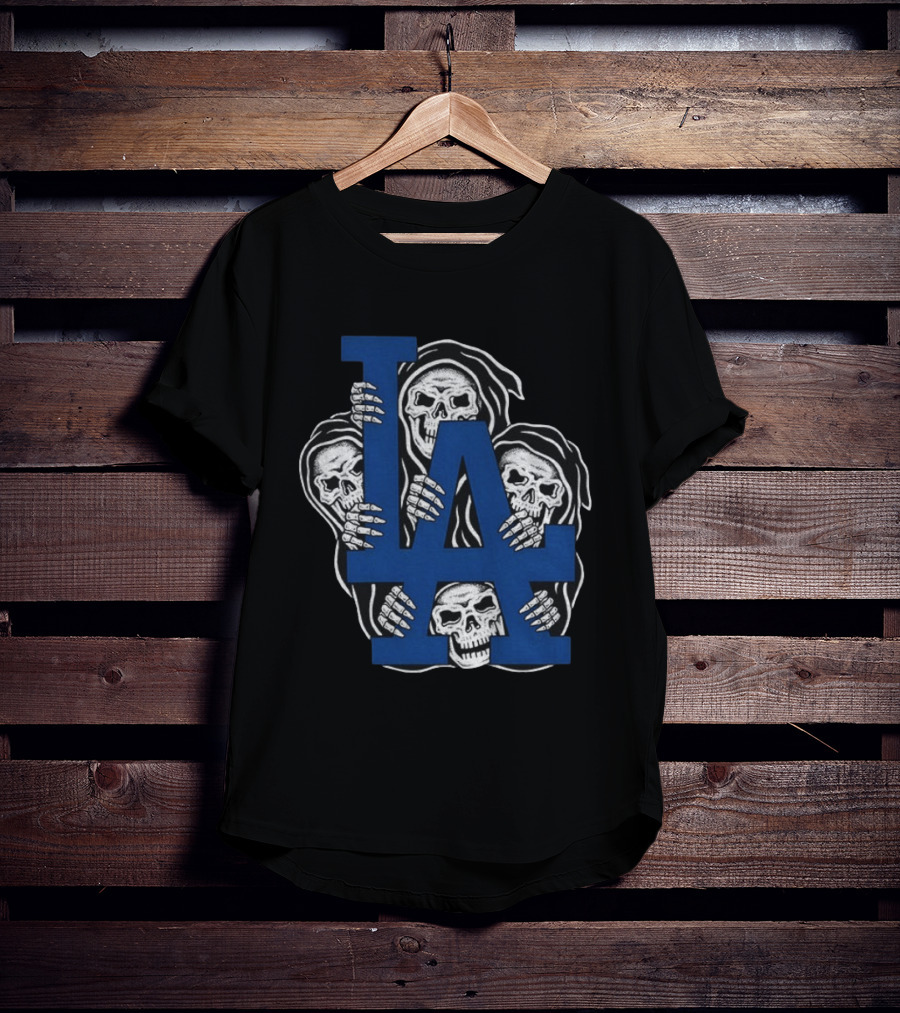 Skeletons Behind LA Dodgers Blue T-Shirt
