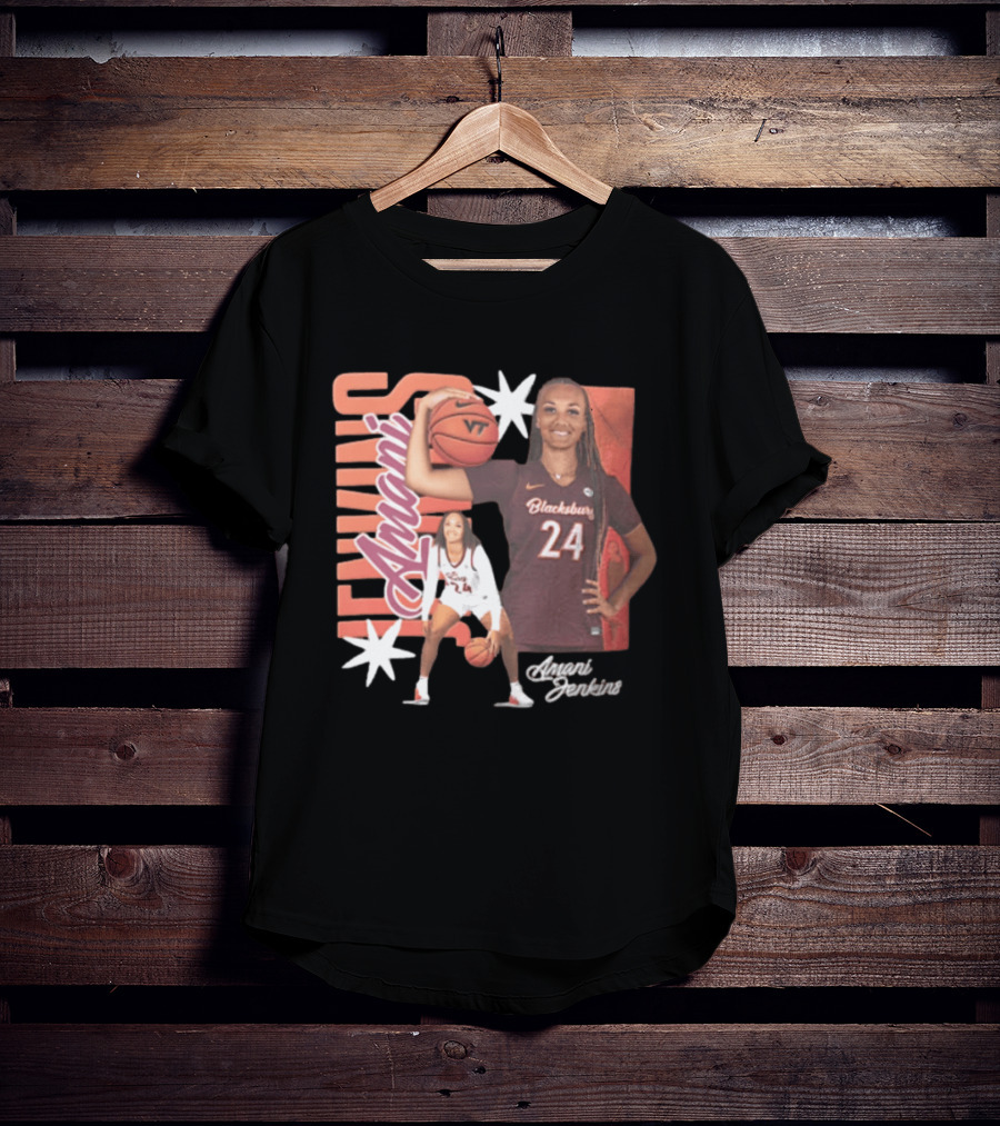 Amani Jenkins Blacksburg 24 VT Basketball Player Starburst T-Shirt