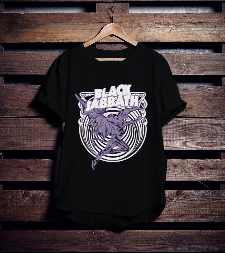 Black Sabbath Flying Devil With Striped Background Iconic Heavy Metal T-Shirt