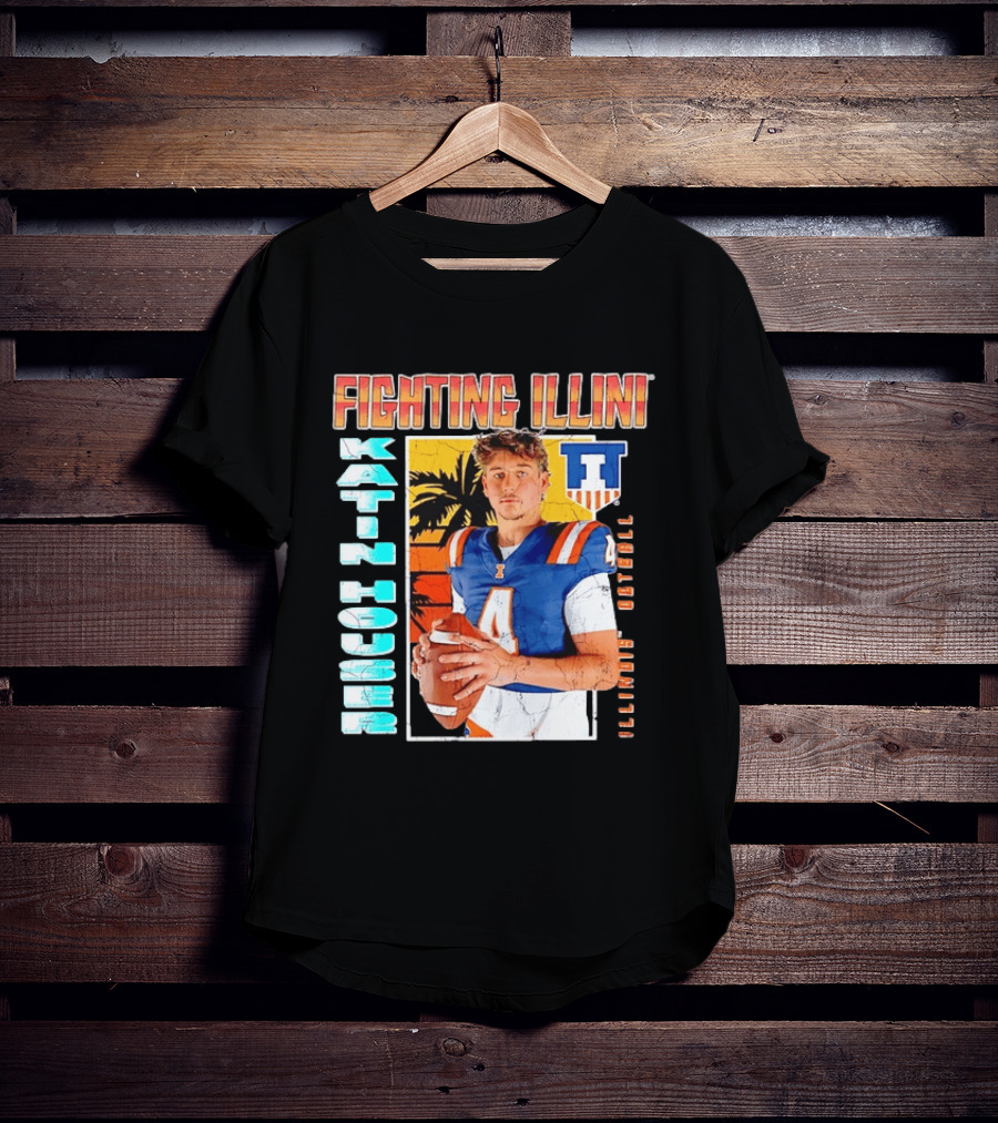 Fighting Illini Katin Houser Illinois Football Distressed Palm Tree T-Shirt