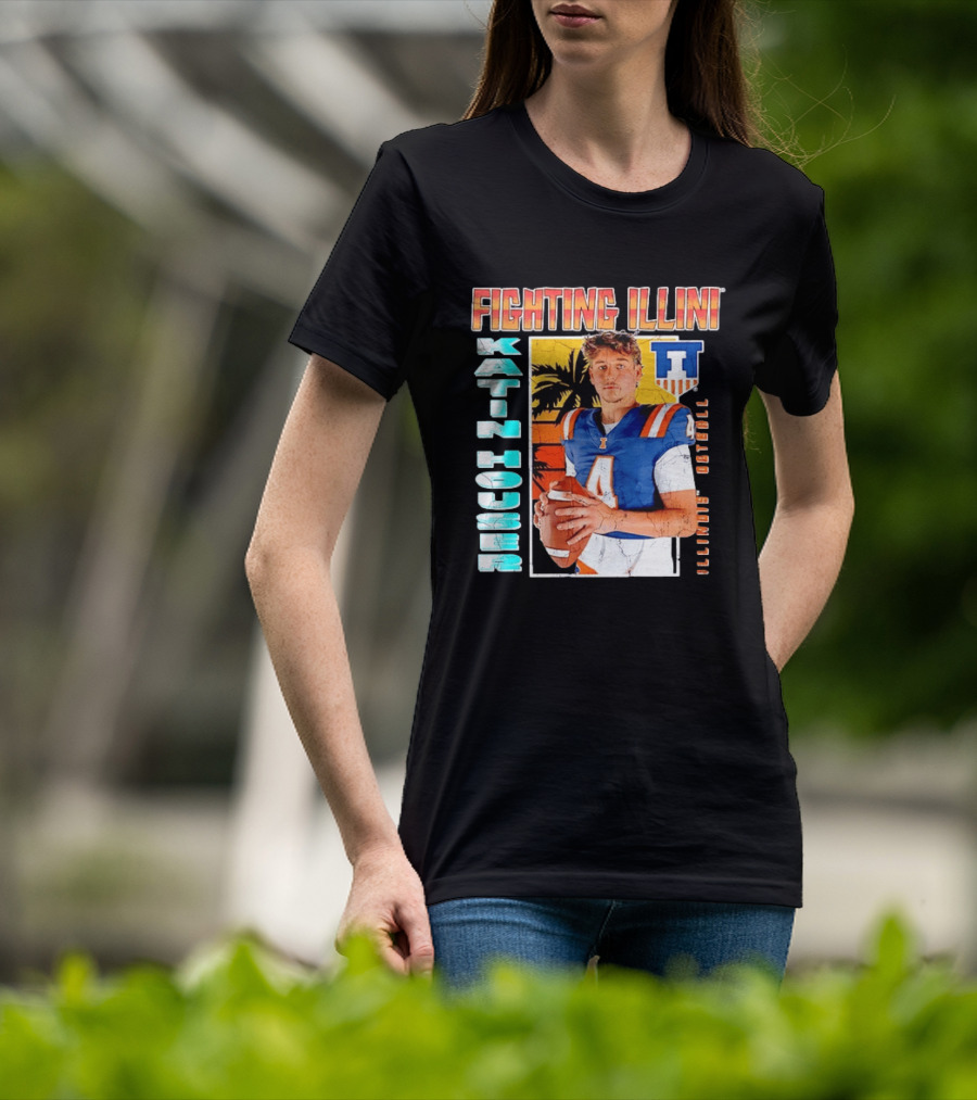 Fighting Illini Katin Houser Illinois Football Distressed Palm Tree T-Shirt