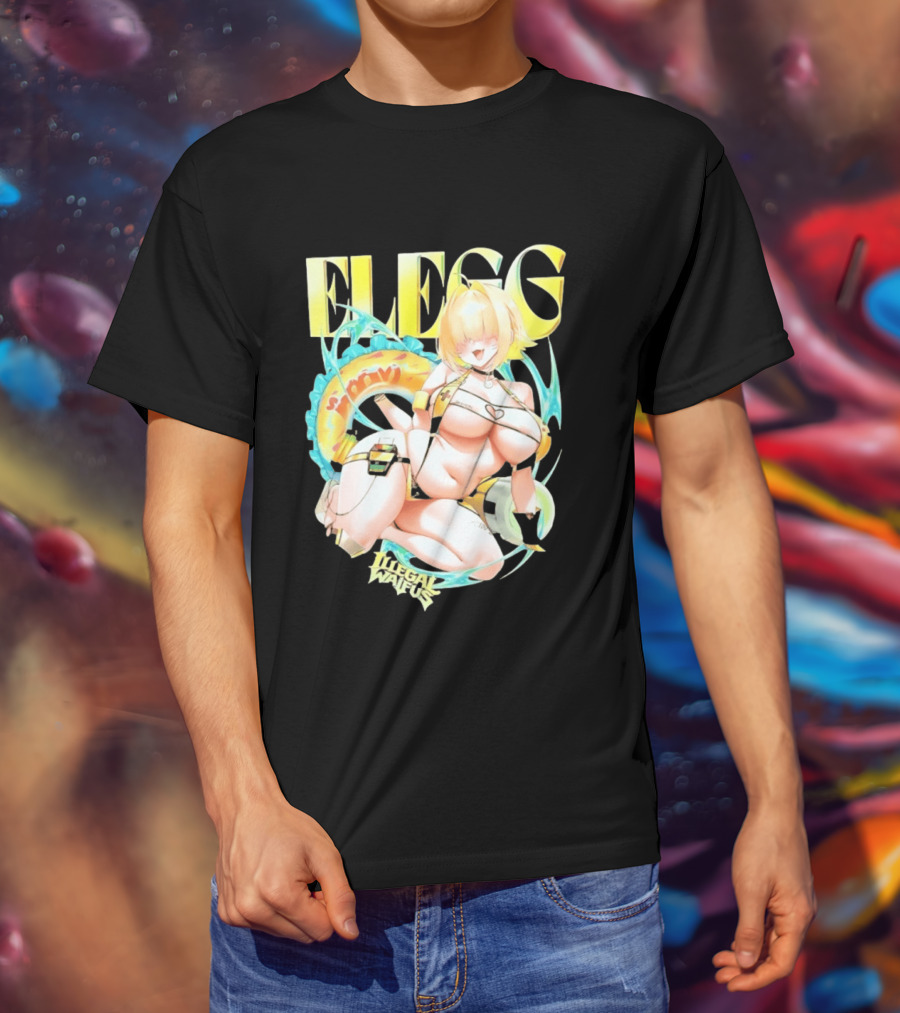Elegg Illegal Waifus Electric Anime Character Beach Vibes T-Shirt