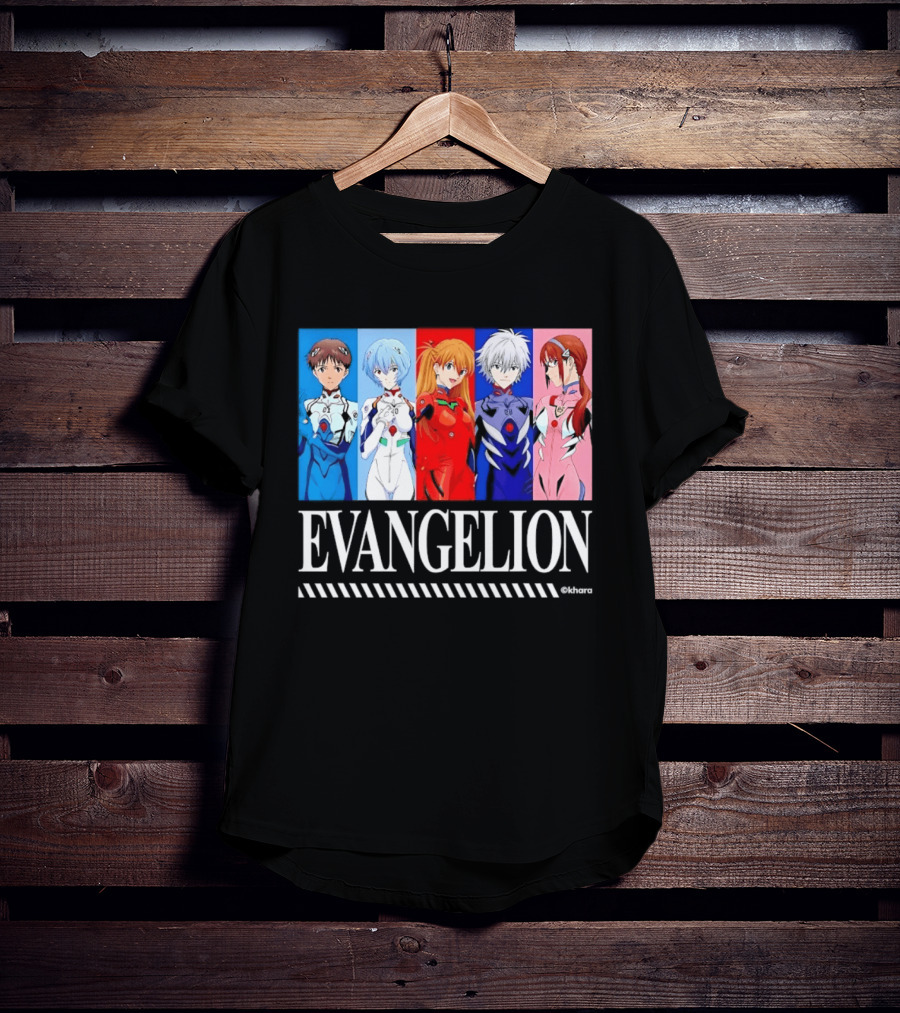 Evangelion Group Shinji Ikari Rei Asuka Kaworu Mari Characters Anime Series T-Shirt