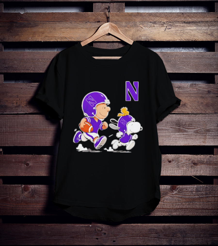 Northwestern Wildcats Charlie Brown Woodstock Snoopy Football Running T-Shirt
